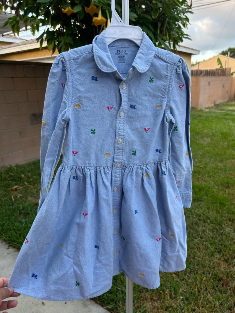 Polo by Ralph Lauren Light Blue Button-Front Embroidered Dress
